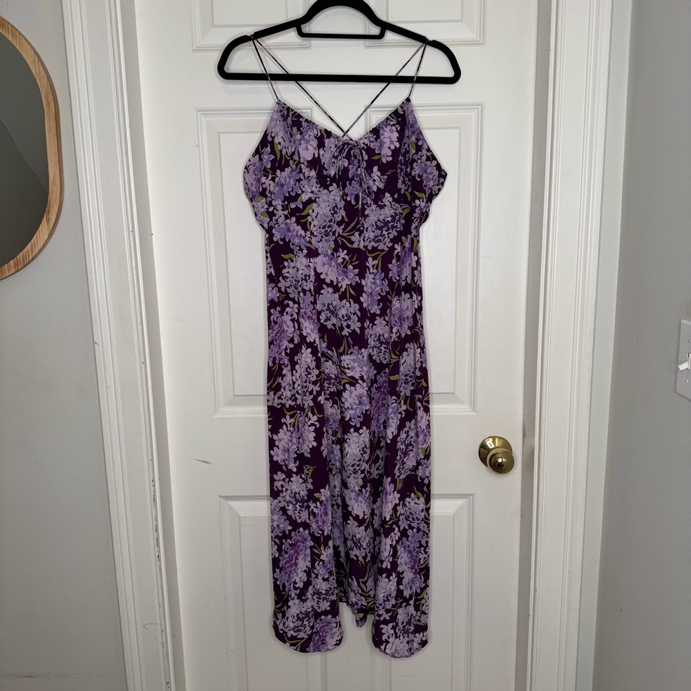 Vintage Express Y2K Floral Dress Handkerchief Hem Size 13/14 Large Purple